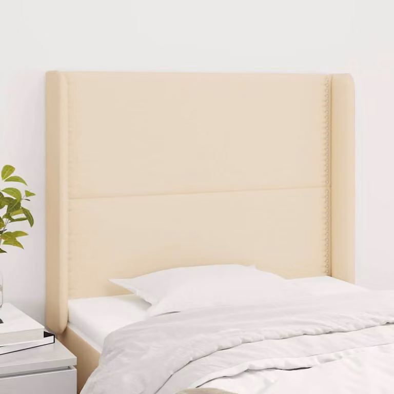 Testiera ad orecchio vidaXL in tessuto beige con struttura in legno L: 93 cm, P: 16 cm, H: 118-128 cm