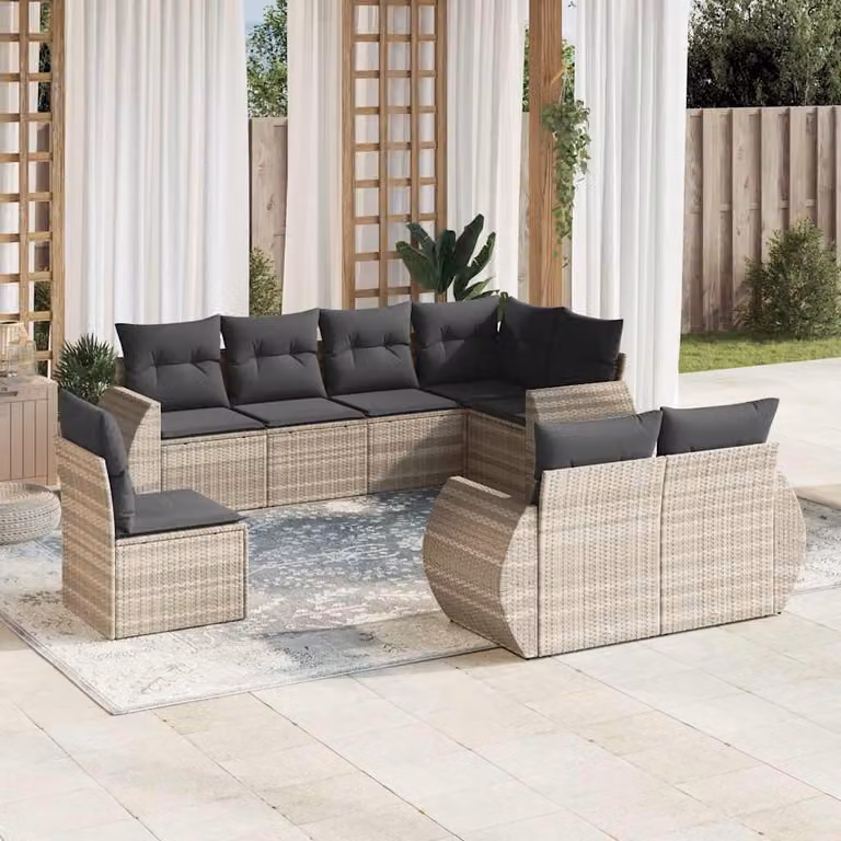 Set Divano da Giardino a L vidaXL 8pz in Polyrattan Grigio con Cuscini Imbottiti e Rivestimenti Rimovibili