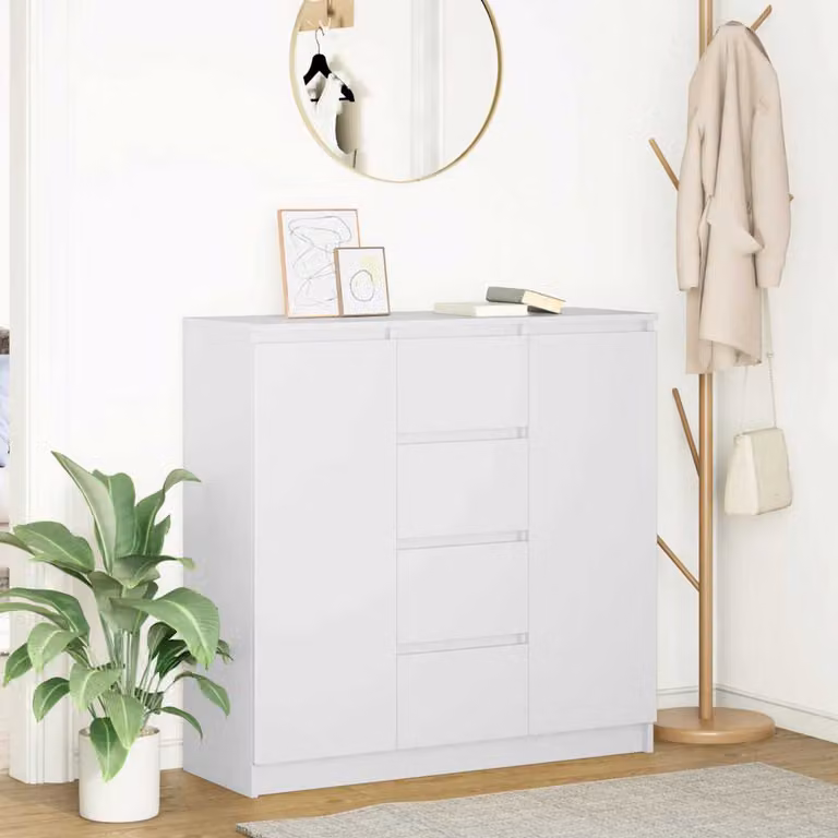Credenza con cassetti vidaXL in legno multistrato bianco, L 100,5 x P 35 x H 98,5 cm