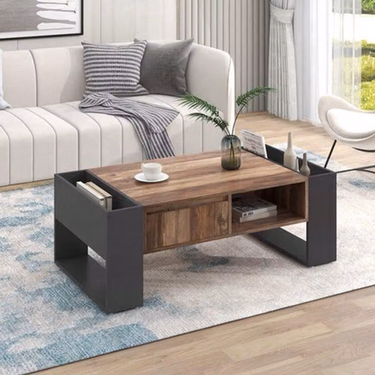 Tavolino da salotto, diverse finiture - Impiallacciatura in legno - Con piano reversibile - Tavolino per il soggiorno - Con cassetti