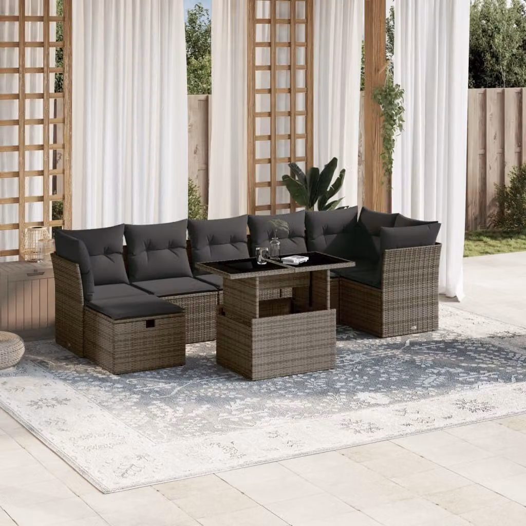 Maison Exclusive - Set da giardino 8 pezzi con cuscini grigio in polyrattan