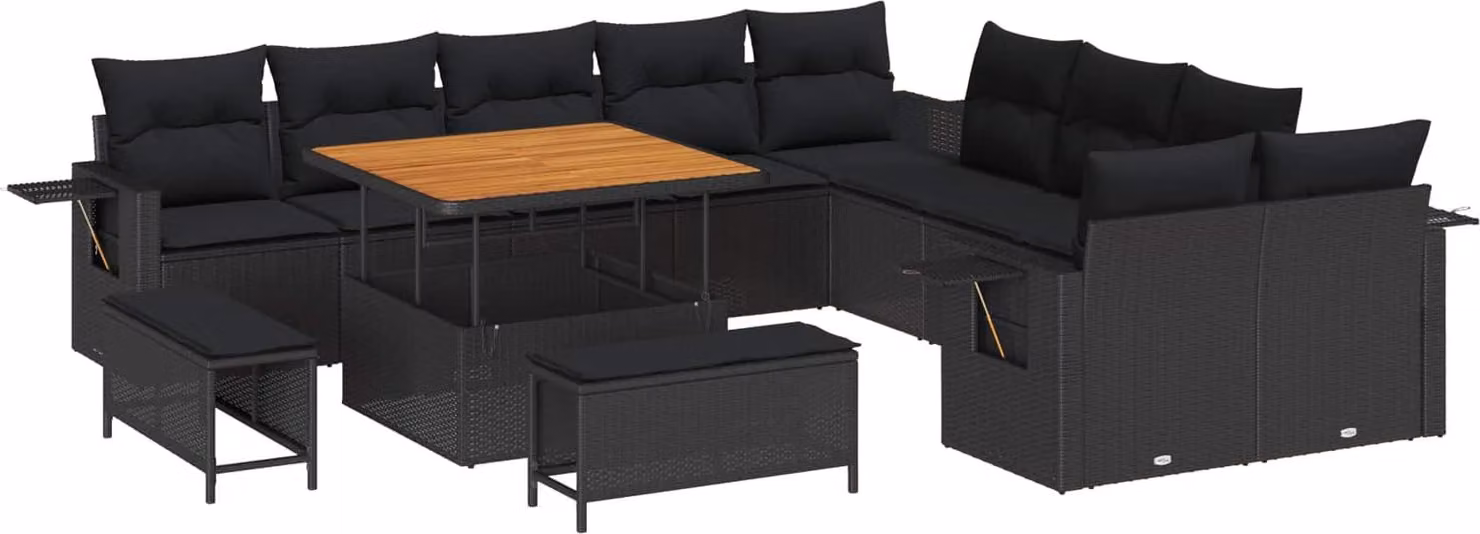 Set Divano da Giardino 13 pcs Nero polyrattan