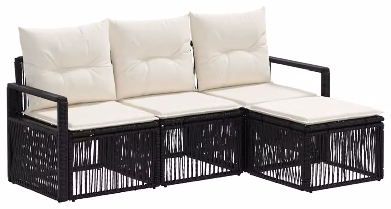 Set di divani da giardino, 4 pezzi, colore nero, in rattan sintetico