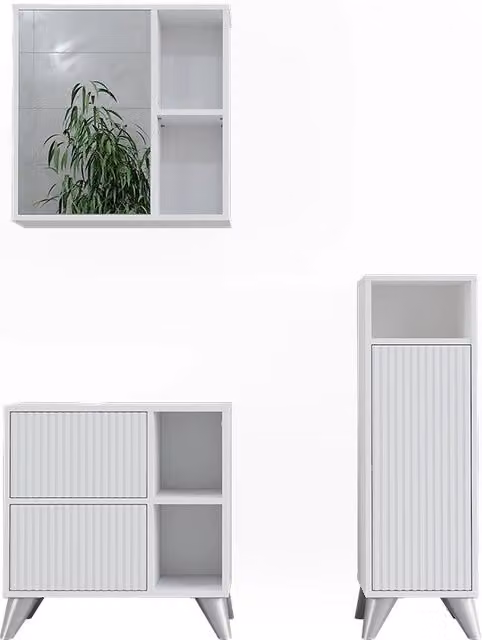 Set di mobili da bagno Leano Bianco 3 pezzi Vicco