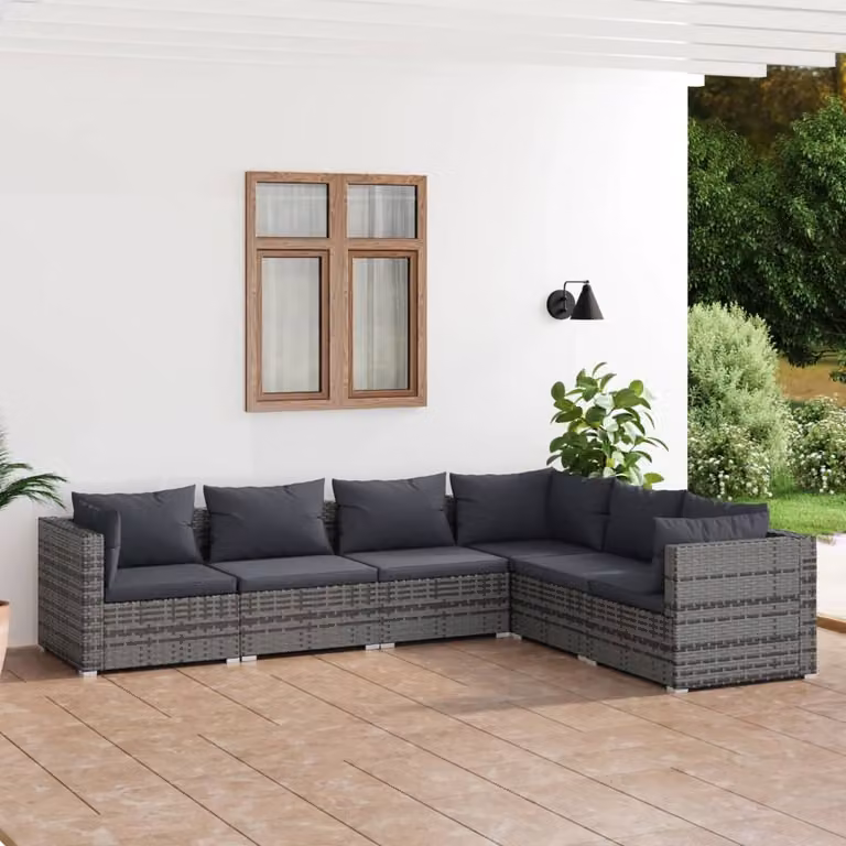 Maison Exclusive - Set da giardino 6 pezzi con cuscini in polyrattan grigio