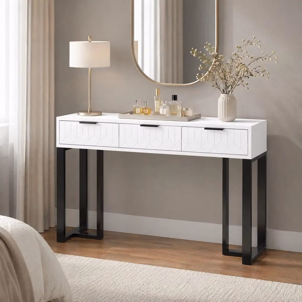 Tavolo consolle moderno REDOM con cassetti in MDF laccato Bianco, Nero e Oro – 2