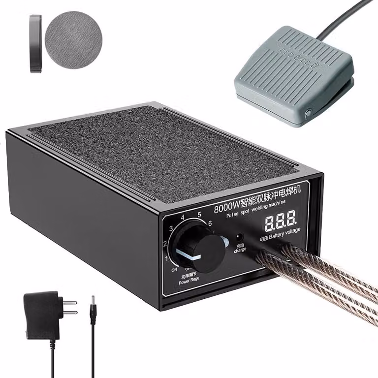 Saldatrice a punti portatile a batteria - Potenza: 8000 W - Regolabile da 0 a 1200 A - Ideale per batterie - Saldatura di materiali fino a 0,3 mm