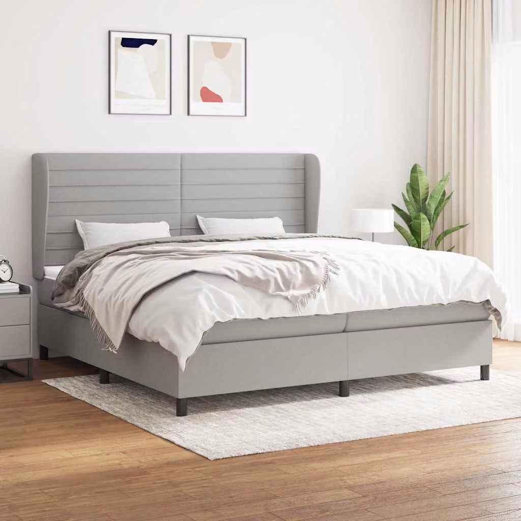 vidaXL Giroletto a Molle con Materasso Ibrido in Tessuto Grigio e Bianco L/P/H: 200 x 200 x 25 cm – 1