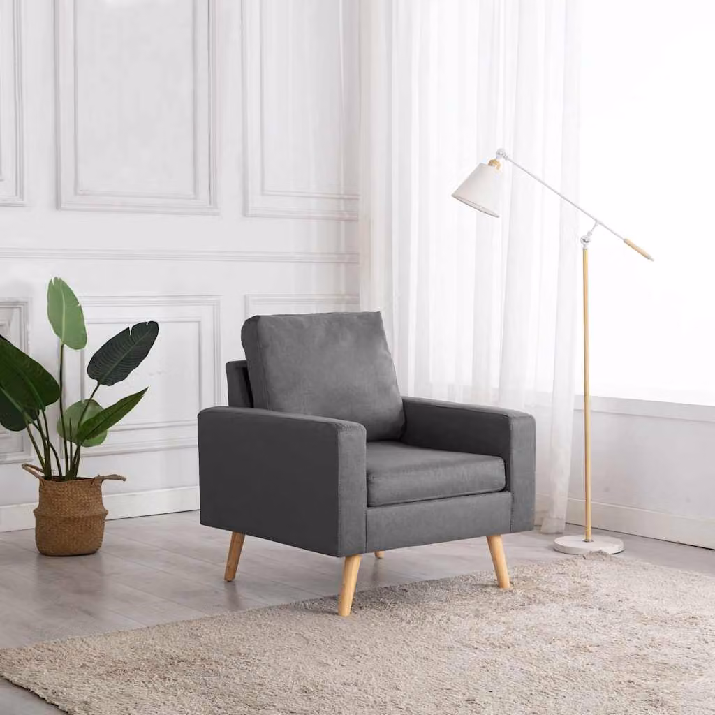 Poltrona moderna vidaXL in tessuto grigio con struttura in legno e schienale a vasca – 1