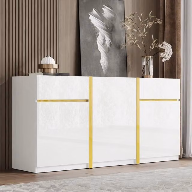 Credenza Lucida ¨C MINIMAL ¨C Bianco Lucido, 3 Ante, 2 Cassetti, Soggiorno Ingresso