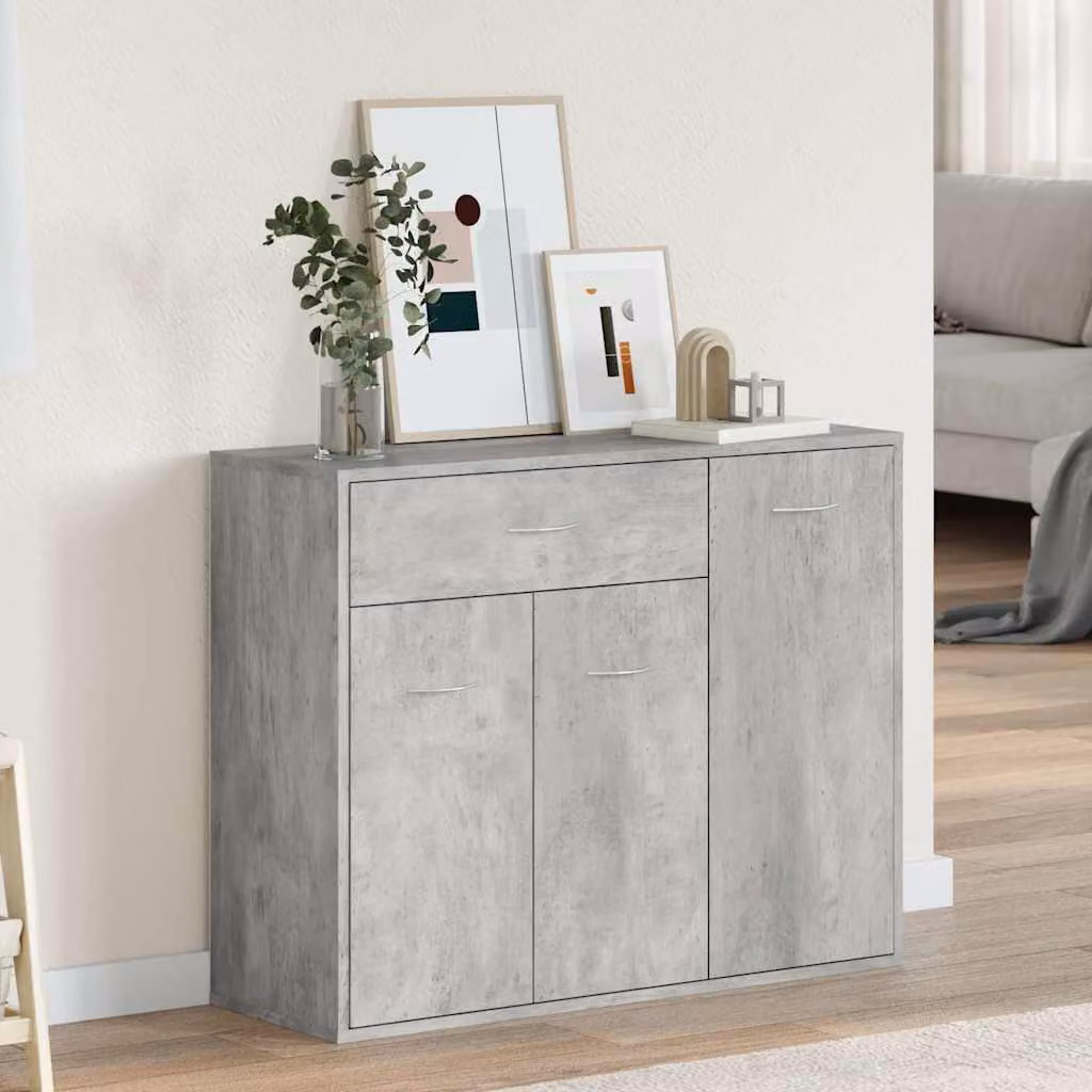 Credenza moderna vidaXL in legno multistrato e MDF, colore grigio cemento, L 88 cm x P 30 cm x H 70 cm