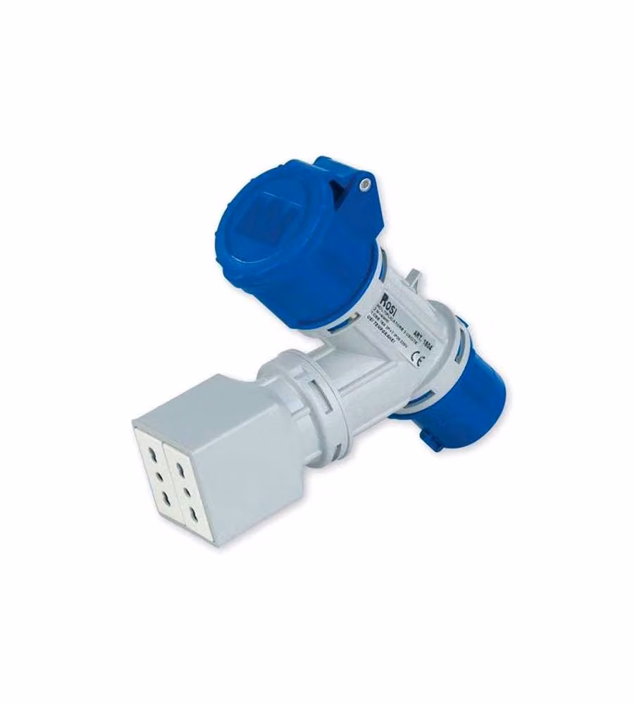 Adattatore Spina Cee 2P+T  e 2 Prese Cee 2P+T Ip44 Rosi