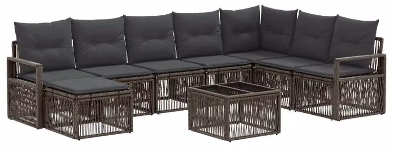 Set Divano da Giardino 9 pcs Grigio polyrattan