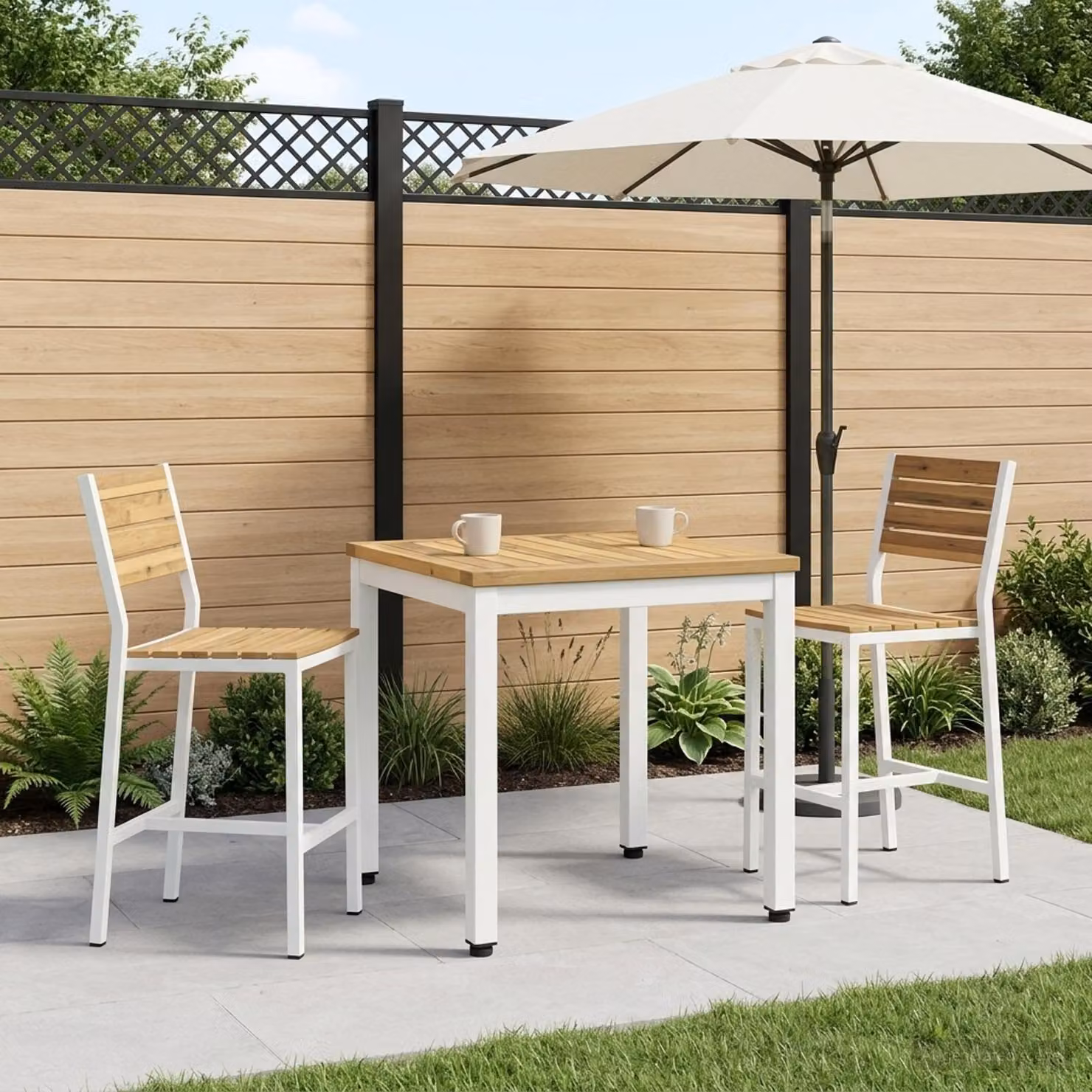 vidaXL Tavolino da salotto in legno di acacia e metallo Bianco L: 49 cm, P: 48,5 cm, H: 36 cm