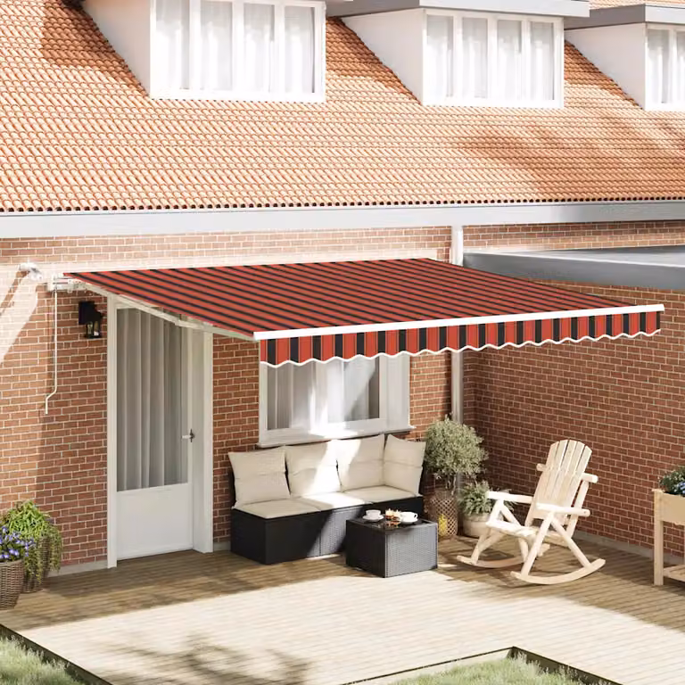 Tenda retrattile vidaXL in poliestere con bracci pieghevoli e telecomando, Arancione e Marrone, L: 400 cm, P: 300 cm