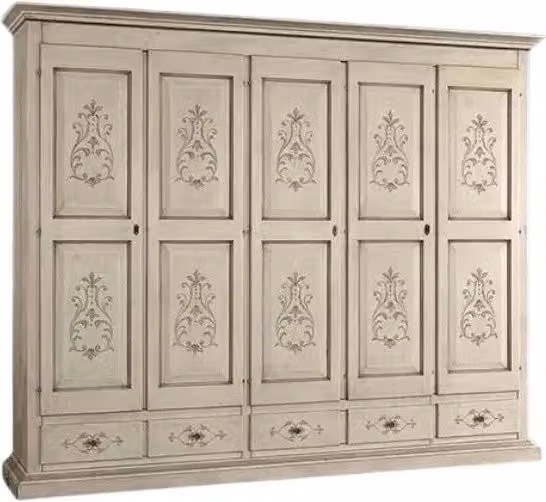 Armadio classico a 5 ante in legno stile shabby chic color avorio Mobili2g L/P/H: 254 x 61 x 240 cm – 3