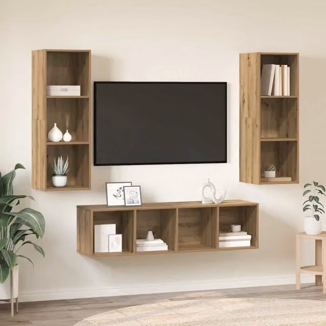 Set di 3 mobili TV moderni vidaXL in legno ingegnerizzato color marrone per soggiorno L: 142,5 cm, H: 39,5 cm, P: 37,0 cm