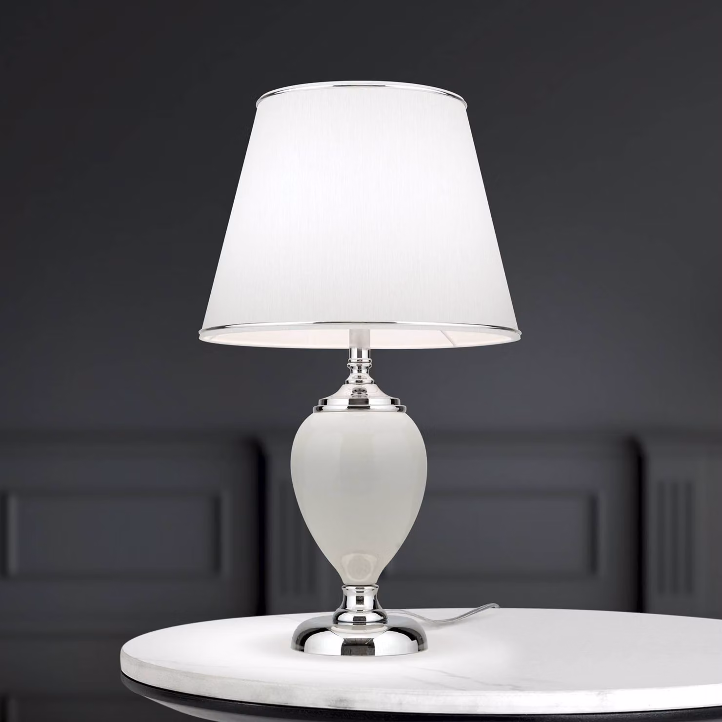 ORION Lampada da tavolo Ovum, Bianco / Opale, Soggiorno / Sala da pranzo, Tessuto / Stoffa / Seta, Lampada da tavolo