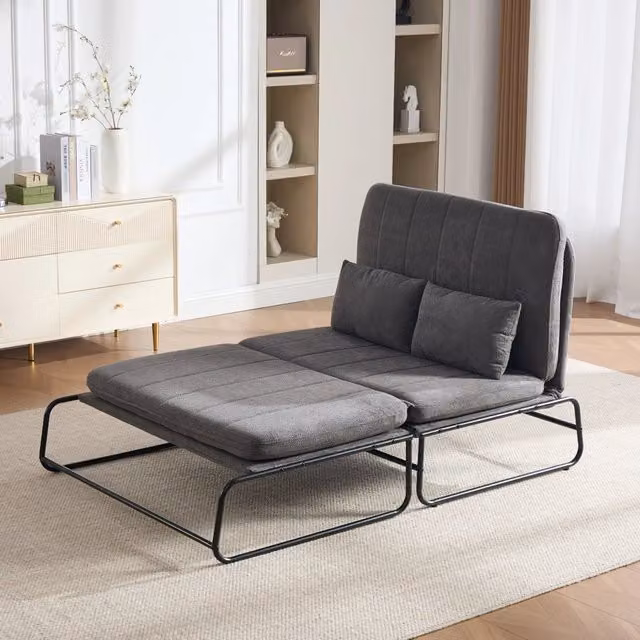Divano letto Mivray a 2 posti convertibile con rivestimento in ciniglia grigio e struttura in metallo – 1