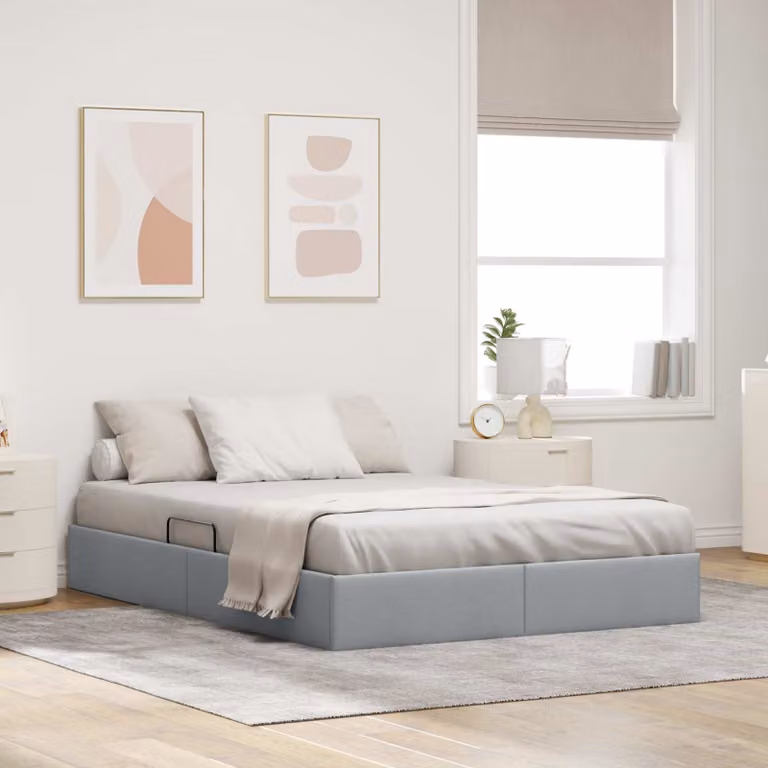 Letto ottomano vidaXL in tessuto grigio con base a sollevamento L: 140 cm, P: 190 cm, H: 23,5 cm