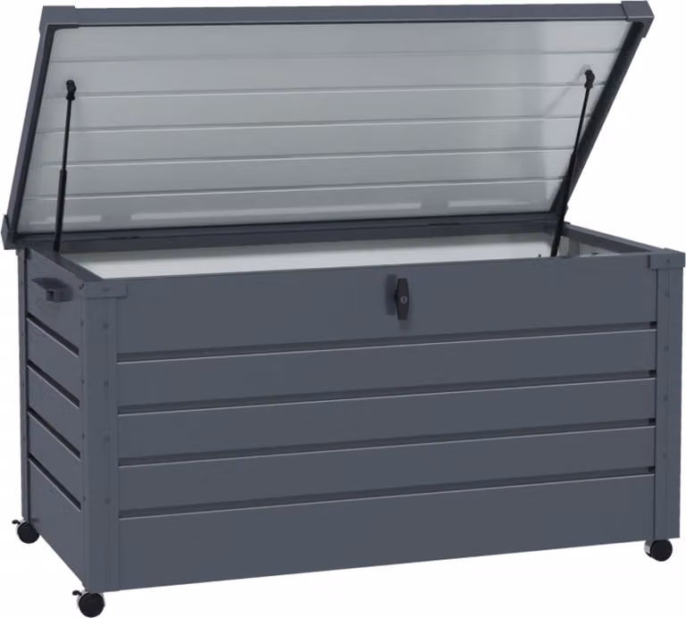 Cassetta per esterni, cassetta da giardino, cassetta per cuscini, resistente alle intemperie, 4 rotelle, 100 x 62 x 65 cm, grigio scuro