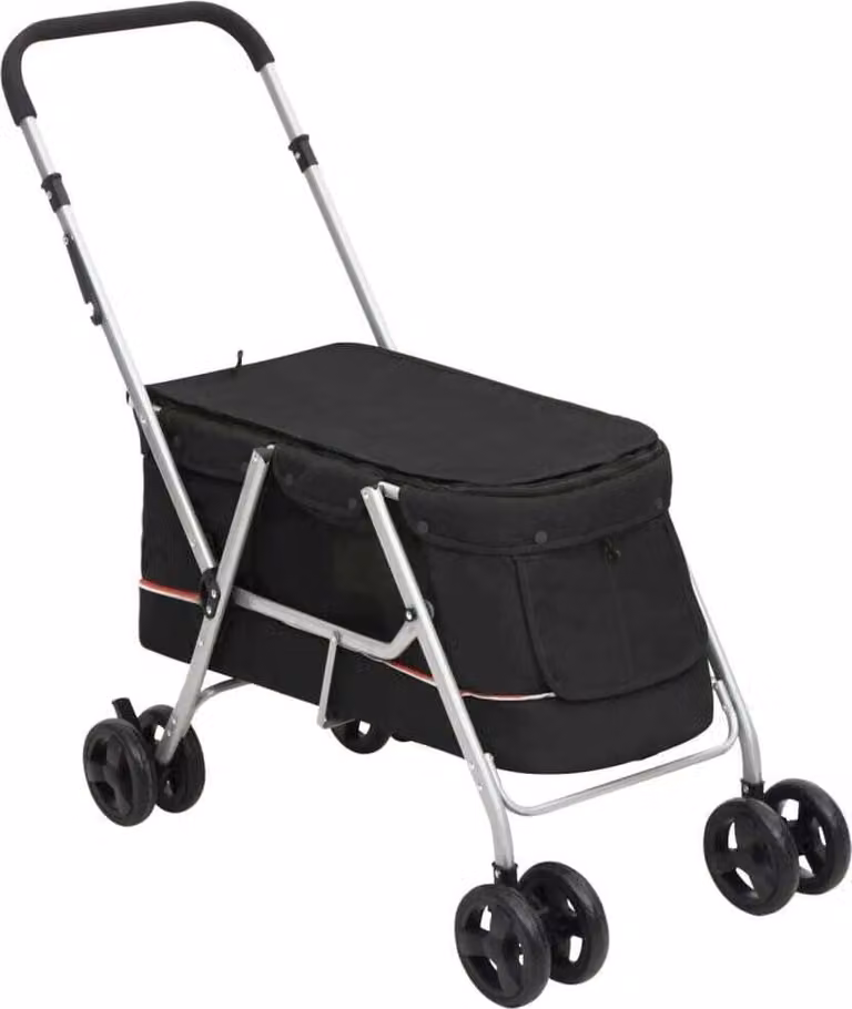 Passeggino per Cani Pieghevole Nero 100x49x96cm Tessuto di Lino