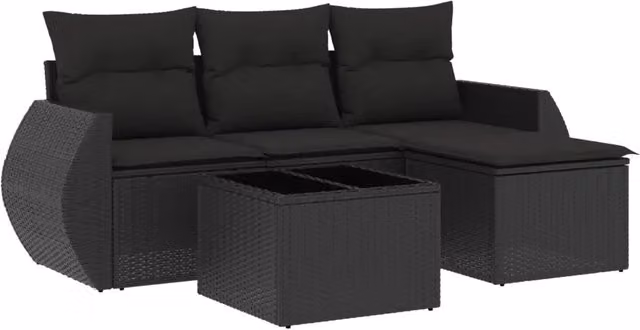 Set Divani da Giardino 5 pz | Set Salotto da Giardino con Cuscini in Polyrattan Nero