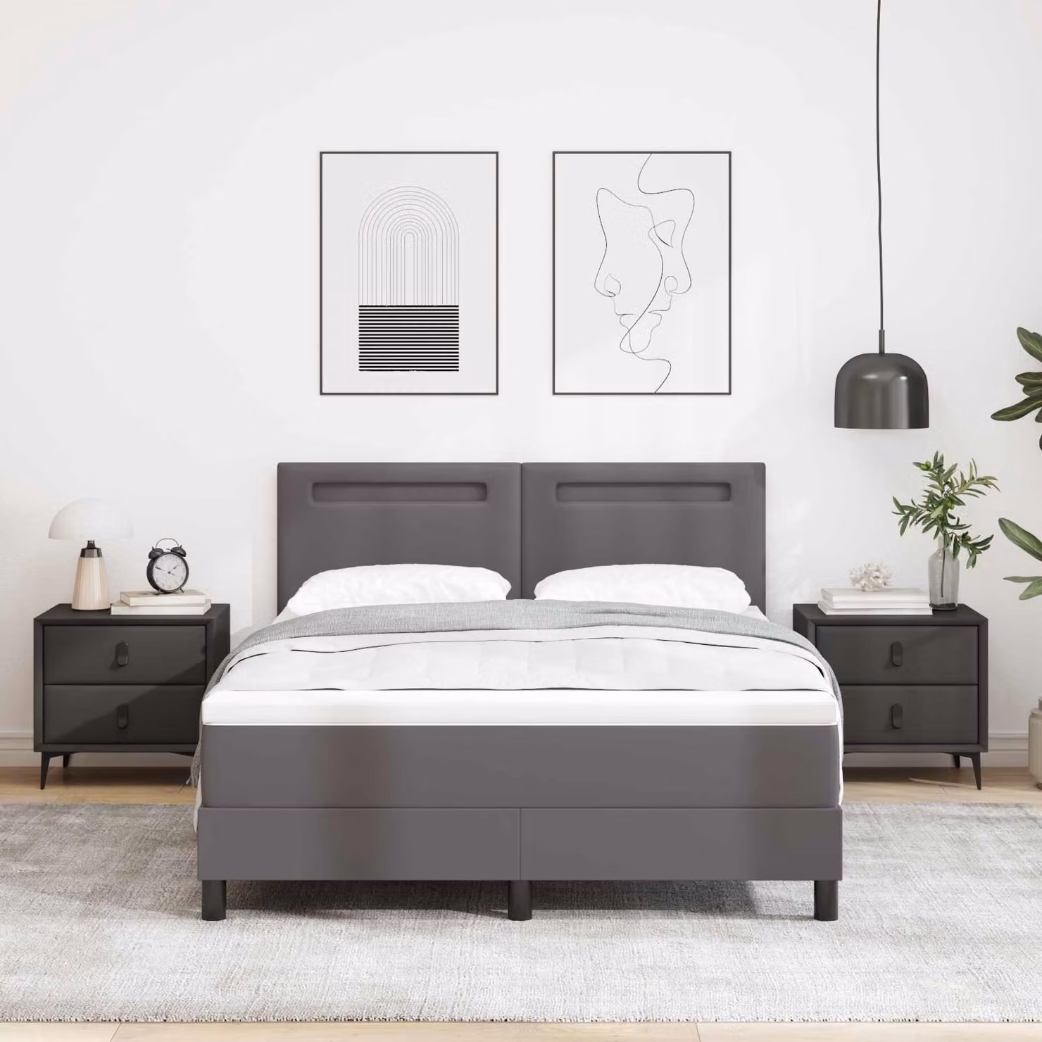 Letto a molle con materasso vidaXL in pelle sintetica grigia L/P: 140 x 200 cm