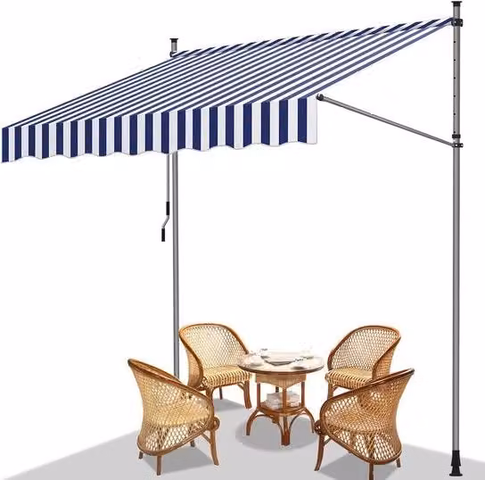 Tenda da Giardino a Mano con Estensione Manuale 400 cm - Montaggio Facile senza Foratura Blu e Bianco