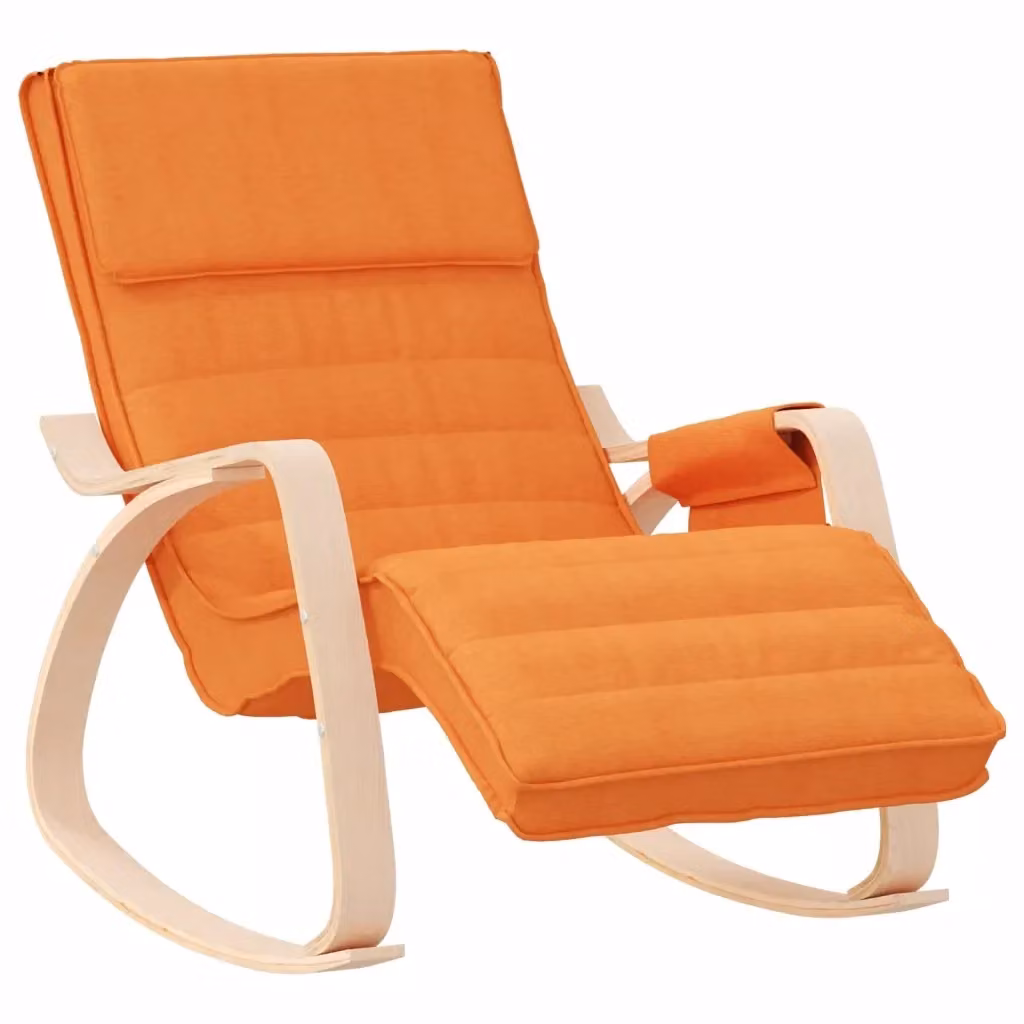 Sedia a dondolo moderna vidaXL in tessuto giallo e arancione con struttura in legno di betulla – 2