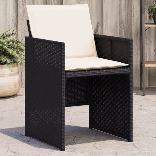 Set di 4 sedie da giardino vidaXL in polyrattan con cuscini neri e bianchi e braccioli