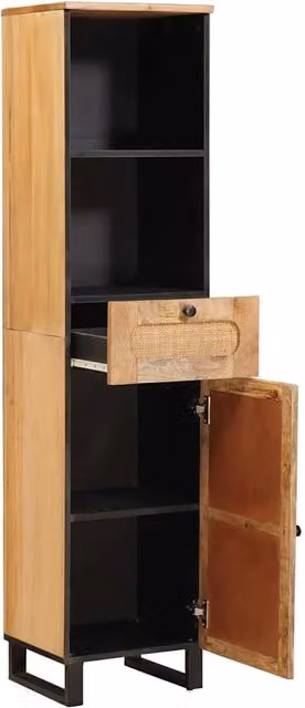 Armadio da bagno moderno DESIGN IN in legno di mango marrone con scaffali e ante, L: 38 cm, P: 33 cm, H: 160 cm – 1