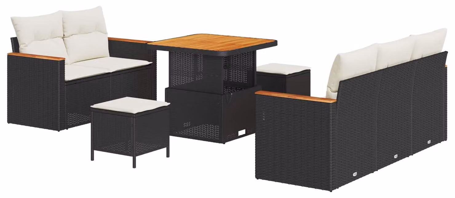 Set Divano da Giardino 8 pcs Nero polyrattan