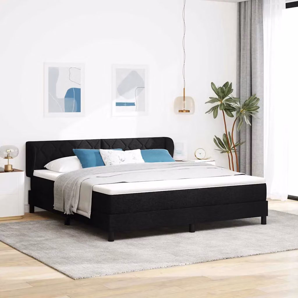Letto a molle con testiera vidaXL in tessuto nero L: 180 cm, P: 200 cm