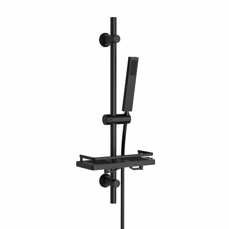 JOHO In Acciaio Inox Barra Doccia , 70cm Asta Doccia Saliscendi con Inox Doccetta, Supporto per Soffione Doccia e Tubo per Bagno, Rettangolare, Nero