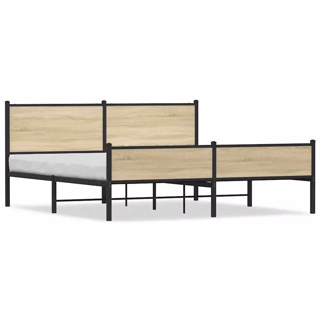 Letto con struttura in metallo e legno color Rovere Sonoma vidaXL L/P: 160 x 200 cm – 2