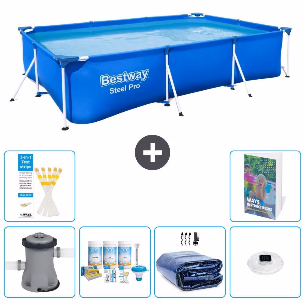 Bestway Steel Pro, piscina rettangolare - 300x201x66 cm - composta da 5 parti, modello S228