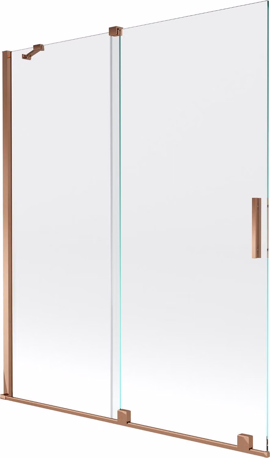 Mexen Velar paratia per vasca da bagno a 2 ante scorrevoli 140 x 150 cm, trasparente, oro rosa - 896-140-000-01-60