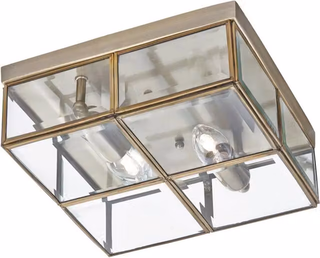 Plafoniera da soffitto Searchlight Pisa in ottone e vetro trasparente con 2 luci E14