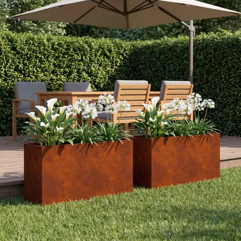 Set di 2 vasi da giardino vidaXL in acciaio color marrone, L: 80 cm, P: 30 cm, H: 50 cm