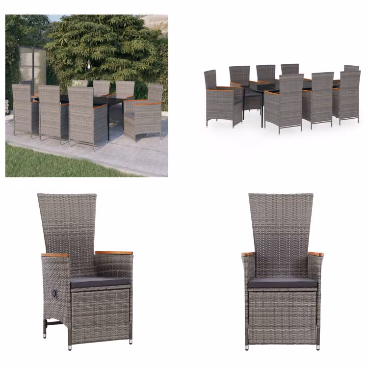 vidaXL Set da pranzo da giardino 9 pezzi con cuscini grigio - Set da pranzo da giardino - Gruppi da pranzo da giardino - Set di mobili da giardino - Set di mobili da giardino
