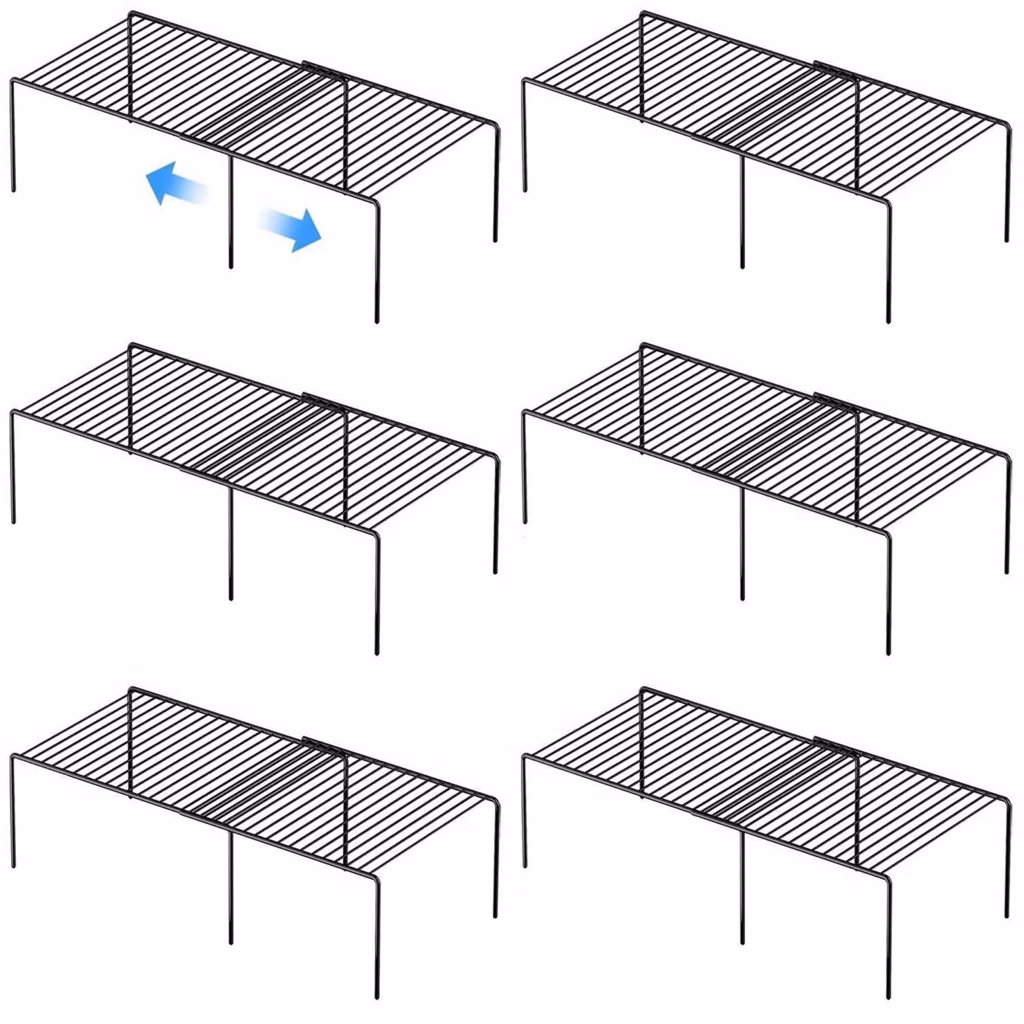 Set di 6 organizer per armadietti da cucina, espandibile, in filo di metallo, colore nero