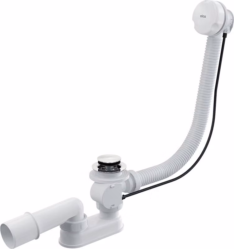Set di scarico Alcadrain - Set di scarico e troppopieno per vasca da bagno, lunghezza 1000 mm, bianco/cromo A51B-100