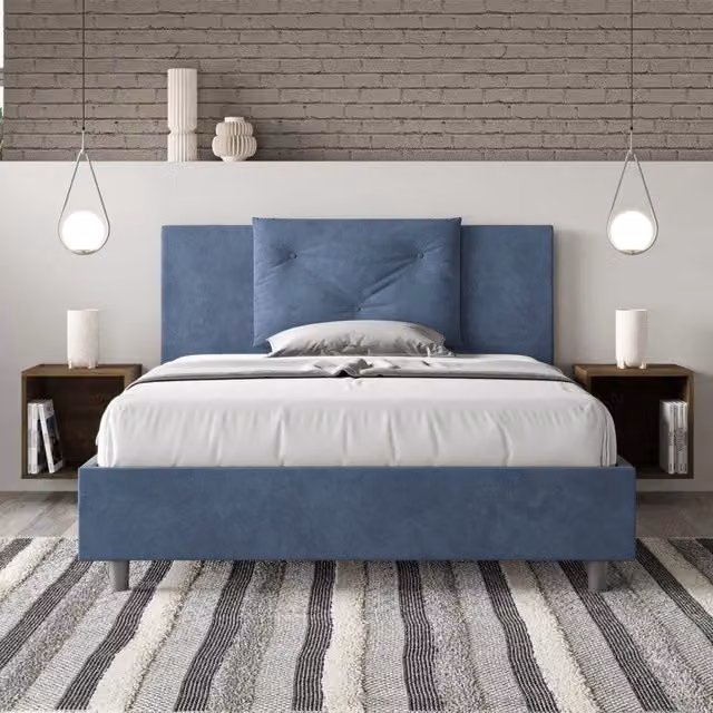 Letto imbottito Ityhome Appia in microfibra blu con rete L: 145 cm, P: 212 cm, H: 110 cm