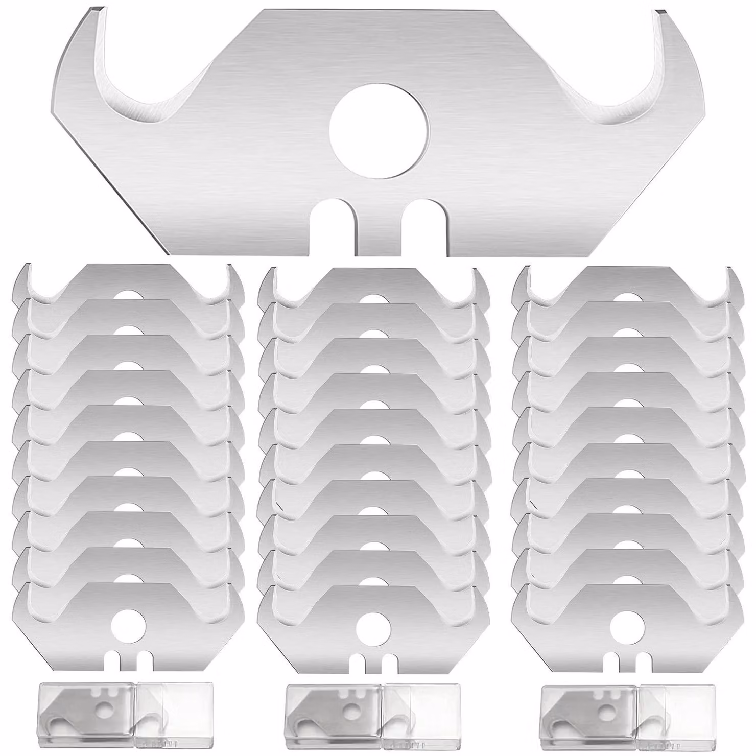 Lame a forma trapezoidale, 0,6 mm, confezione da 30 pezzi, con fori, per taglierini da tappeto
