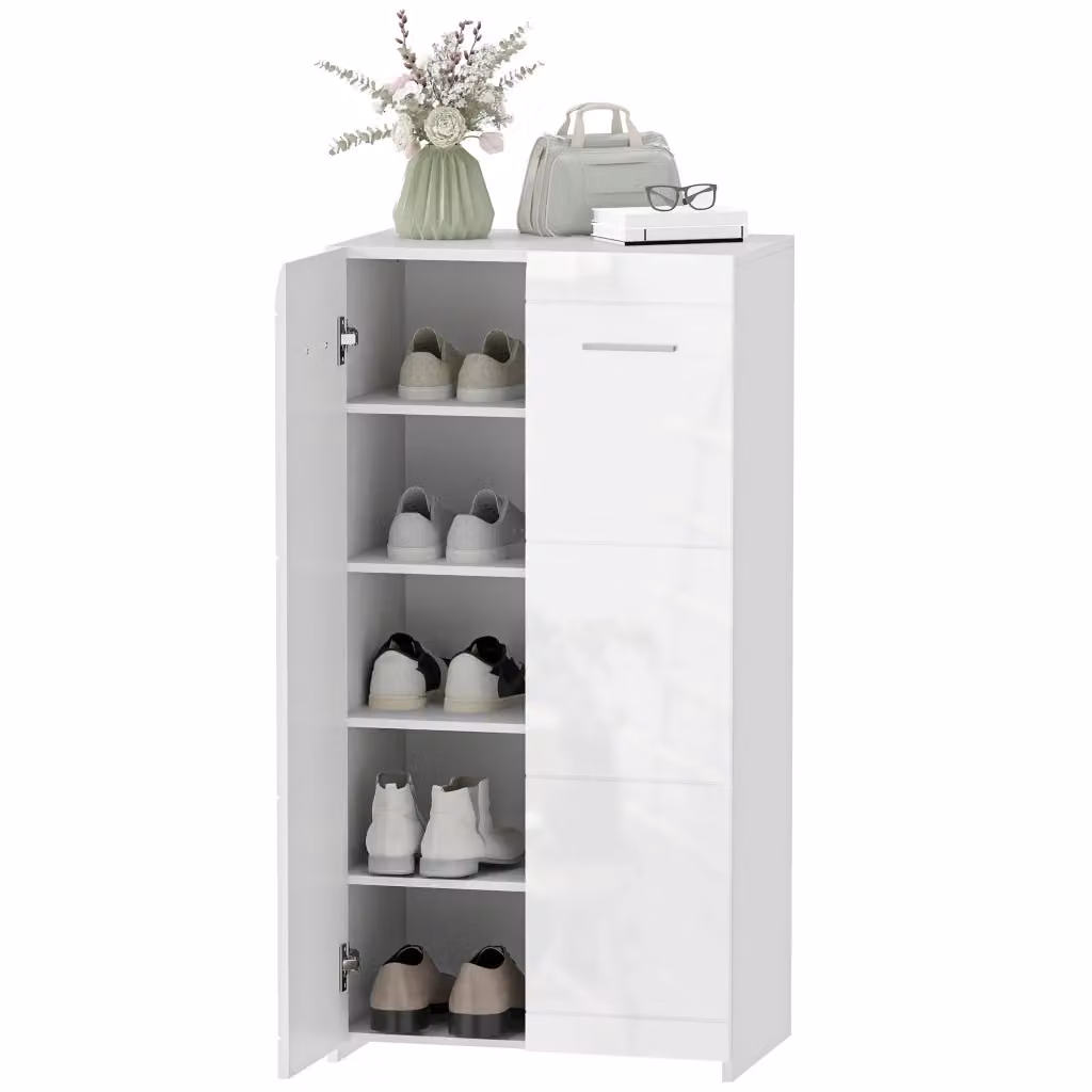 Armadio Scarpe Moderno Minimal Bianco Lucido con Ripiani Aggiustabili L/P/H: 55 x 36 x 108 cm – 2