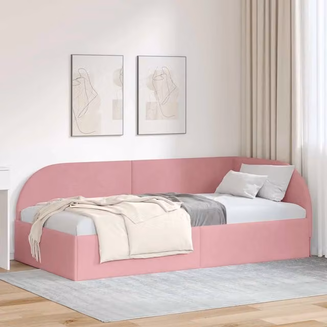 Cornice del letto ad angolo vidaXL in velluto rosa, L/P/H: 190 x 90 x 72 cm