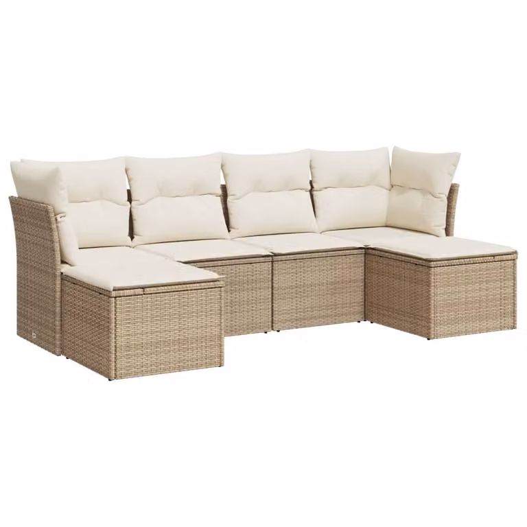 Set Divano da Giardino 6 pz con Cuscini Beige in Polyrattan