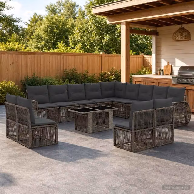 Set Divano da Giardino vidaXL a forma a U composto da 14 pezzi in Polyrattan con Cuscini Grigio e Antracite – 1