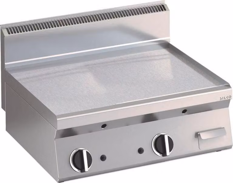 Piastra per grill a gas KBS, superficie liscia cromata, 595 x 555 mm, 2 zone di riscaldamento, modello da tavolo.